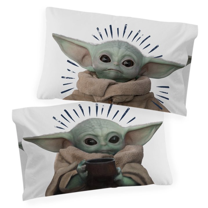 Baby Yoda Powerful Child Kids 4-Piece Full Sheet Set, Microfiber, Blue, Star Wars
