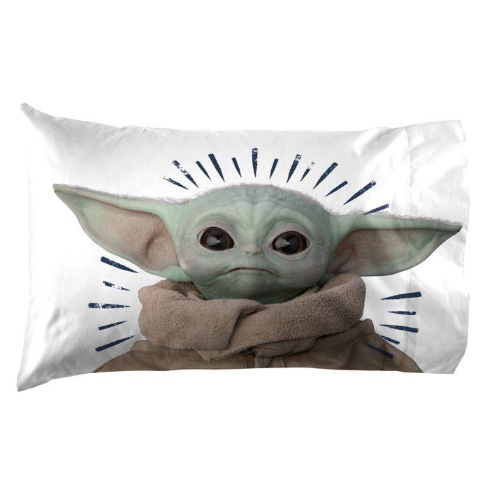 Baby Yoda Powerful Child Kids 4-Piece Full Sheet Set, Microfiber, Blue, Star Wars