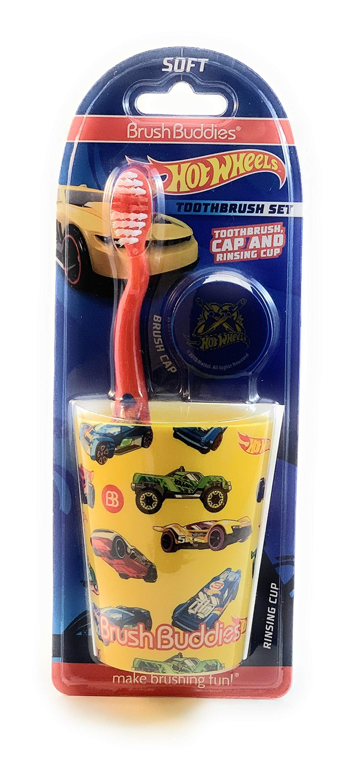 Hot Wheels Manual TOOTHBRUSH GIFT SET (Toothbrush, Cap and Cup)(2pk)