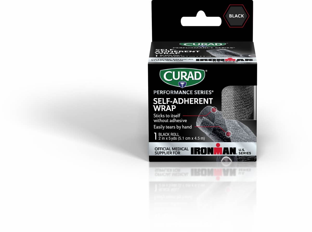 CURAD Performance Series Ironman Self-Adherent Wrap for Pain Management and Support, Black, 2" x 5 Yds, 2pk