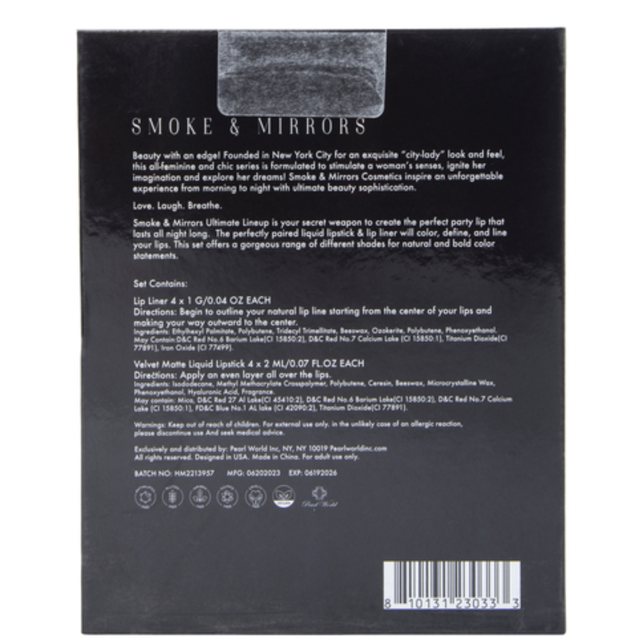 Smoke & Mirror Ultimate Lineup 4 pc Lip Liner and 4 pc Velvet Matte Liquid Lip Stick